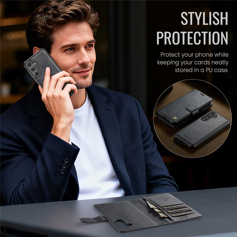 AUTSPACE A05 For Samsung Galaxy S24 FE Case Wallet Stand Detachable Leather Magnetic Phone Cover - Black