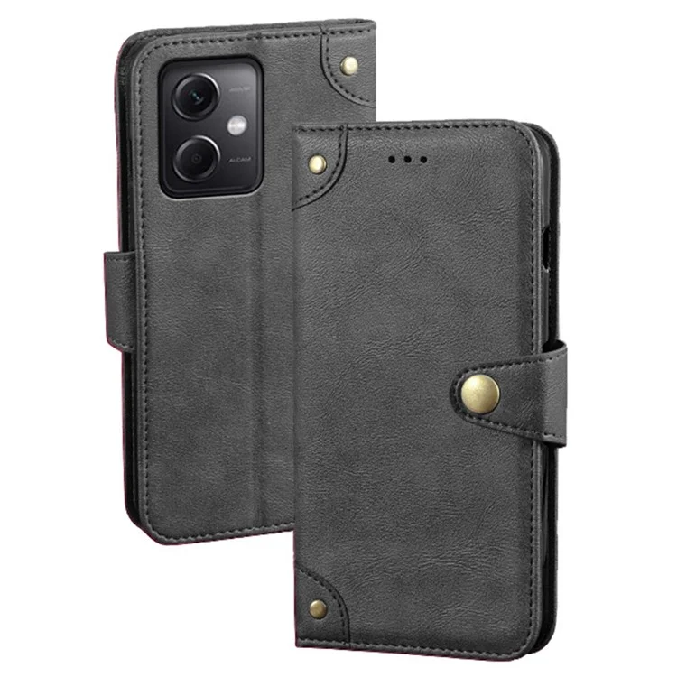 IDEWEI Cell Phone Case for Xiaomi Redmi Note 12 5G (Global) / (India) / Poco X5 5G , Fine Texture PU Leather Wallet Stand Phone Cover - Black
