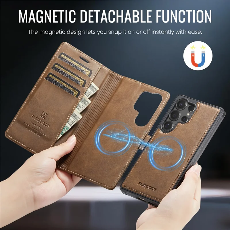 AUTSPACE A05 For Samsung Galaxy S25 Ultra Case Wallet Stand Detachable Leather Magnetic Phone Cover - Coffee