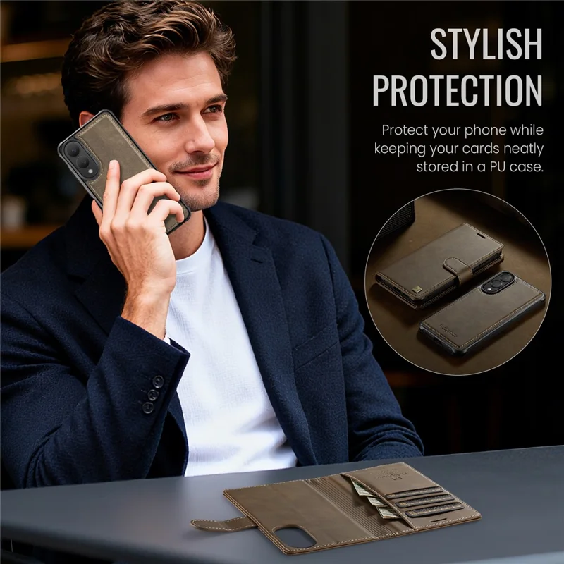 AUTSPACE A05 For Samsung Galaxy S25 Edge Case Wallet Stand Detachable Leather Magnetic Phone Cover - Coffee