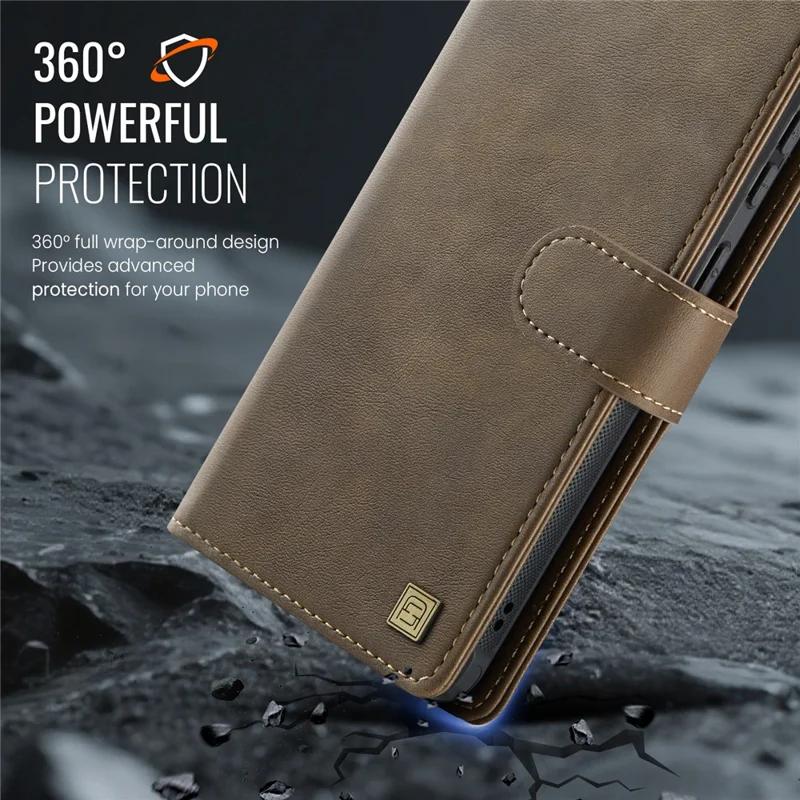 AUTSPACE A05 For Samsung Galaxy S25 Edge Case Wallet Stand Detachable Leather Magnetic Phone Cover - Coffee