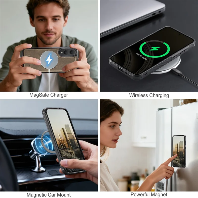 AUTSPACE A05 For Samsung Galaxy S25 Edge Case Wallet Stand Detachable Leather Magnetic Phone Cover - Coffee