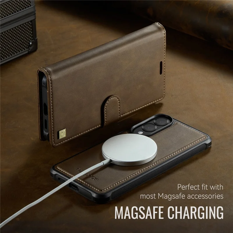 AUTSPACE A05 For Samsung Galaxy S25 Edge Case Wallet Stand Detachable Leather Magnetic Phone Cover - Coffee