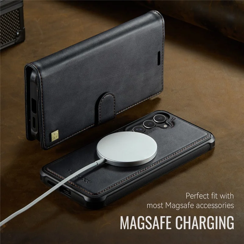 AUTSPACE A05 For Samsung Galaxy S25 FE Case Wallet Stand Detachable Leather Magnetic Phone Cover - Black