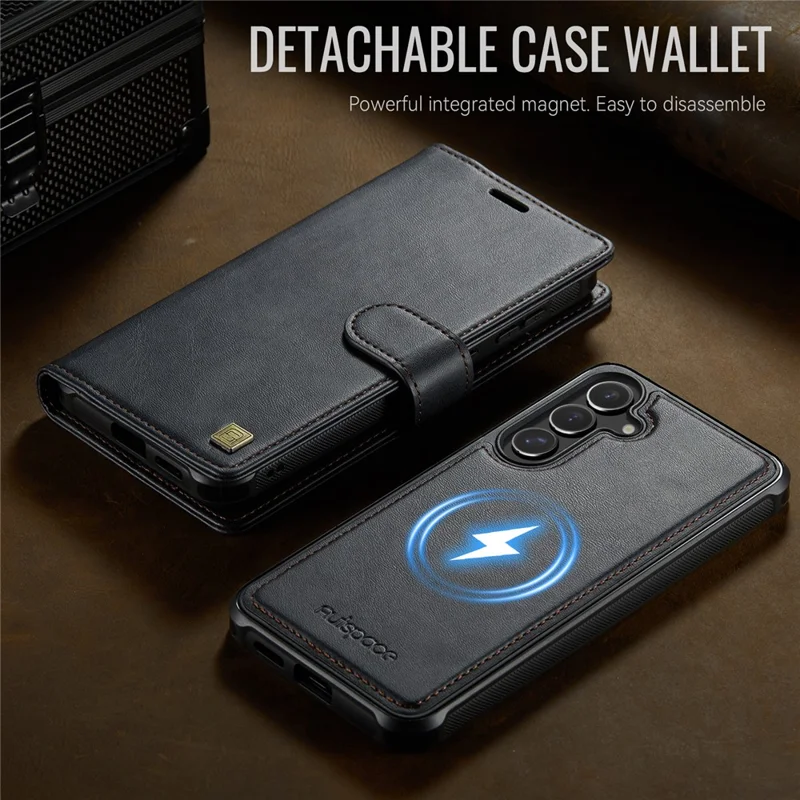 AUTSPACE A05 For Samsung Galaxy S25 FE Case Wallet Stand Detachable Leather Magnetic Phone Cover - Black