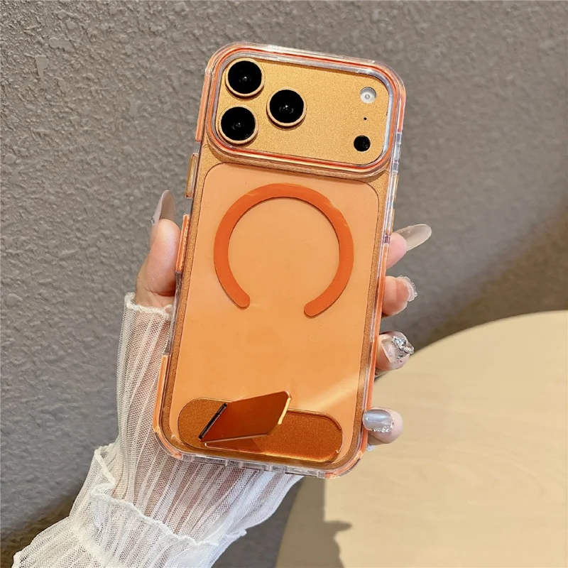 Für iPhone 17 Pro Max Hülle kompatibel mit MagSafe Klar Acryl TPU stoßfesten Handyhülle mit Ständer - Orange