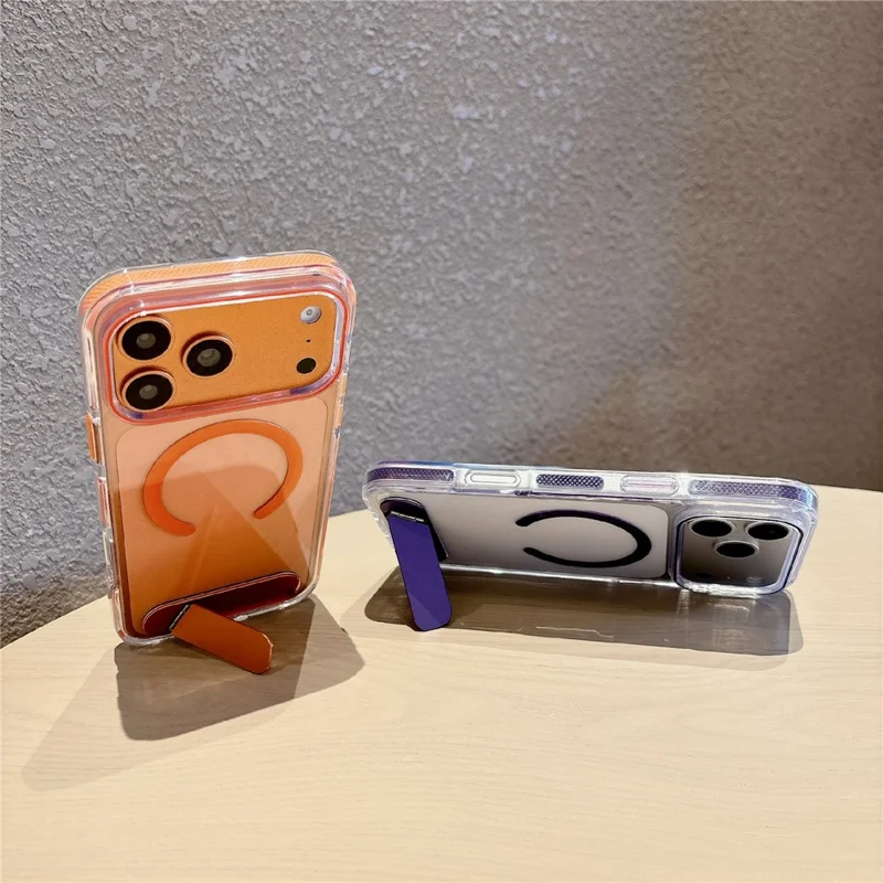 Für iPhone 17 Pro Max Hülle kompatibel mit MagSafe Klar Acryl TPU stoßfesten Handyhülle mit Ständer - Orange