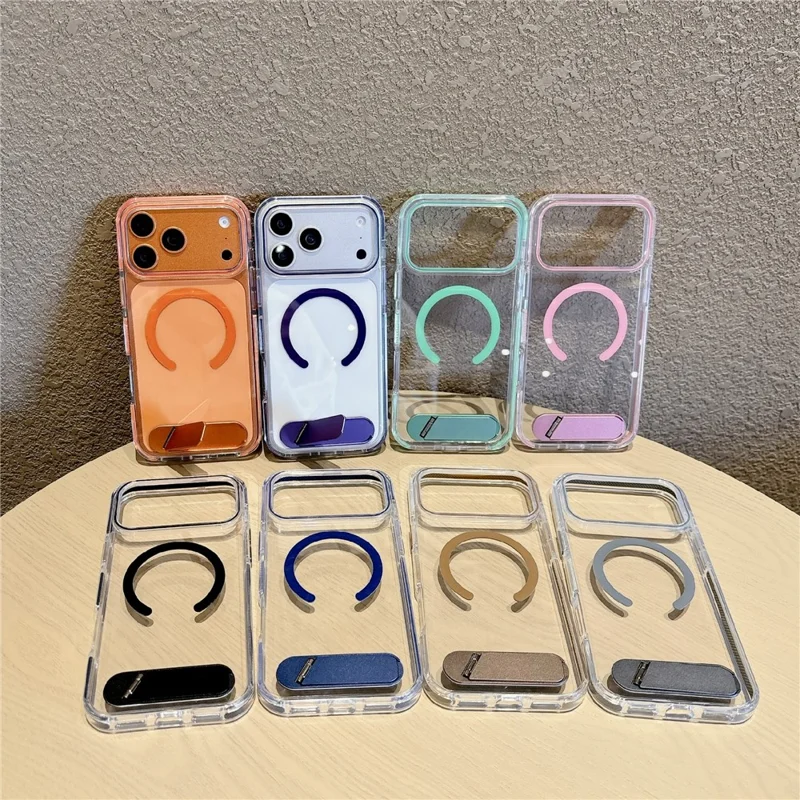 Für iPhone 17 Pro Hülle kompatibel mit MagSafe Klar Acryl TPU stoßfestes Handycover mit Ständer - Orange