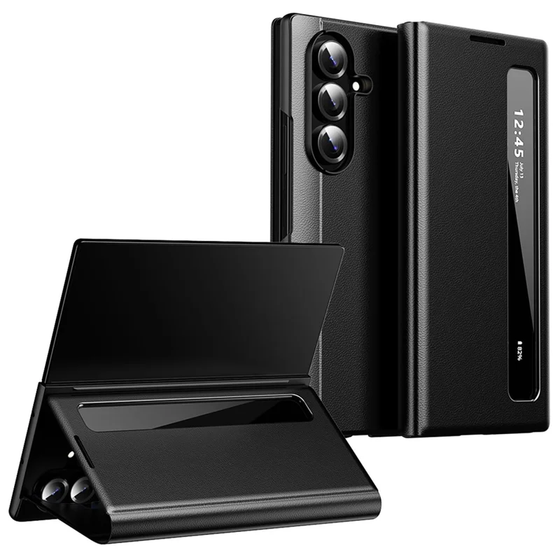 Für Samsung Galaxy Z Fold7 5G Hülle Smart View Fenster Ledertelefonhülle - Schwarz