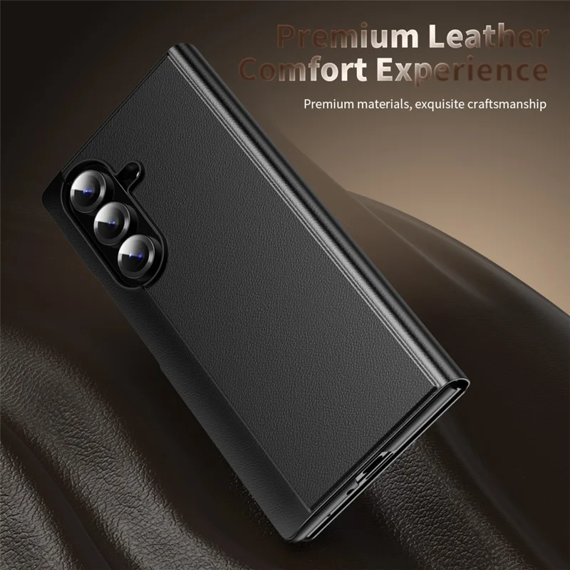 Für Samsung Galaxy Z Fold7 5G Hülle Smart View Fenster Ledertelefonhülle - Schwarz
