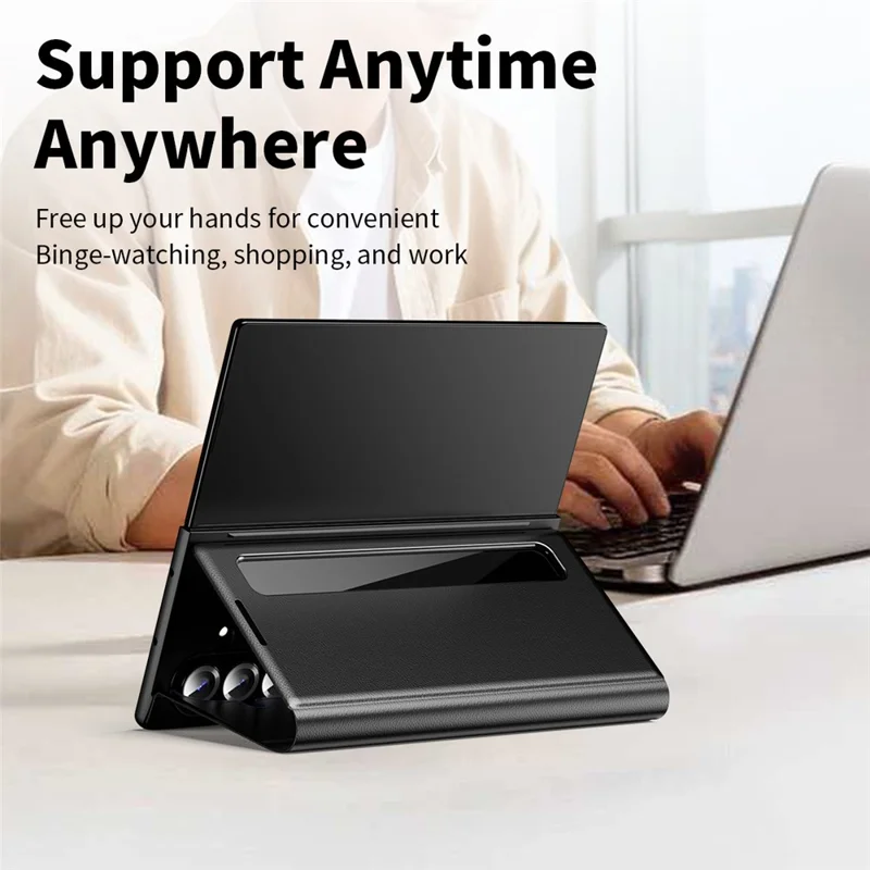 Für Samsung Galaxy Z Fold7 5G Hülle Smart View Fenster Ledertelefonhülle - Schwarz