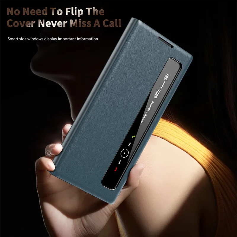 For Samsung Galaxy Z Fold7 5G Case Smart View Window Leather Phone Cover - Green