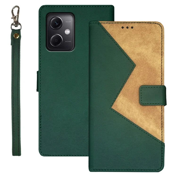 Idewei Para Xiaomi Redmi Nota 12 5G Spliting PU Leather + TPU Case Soporte Soporte Teléfono Con Correa de Mano - Verde