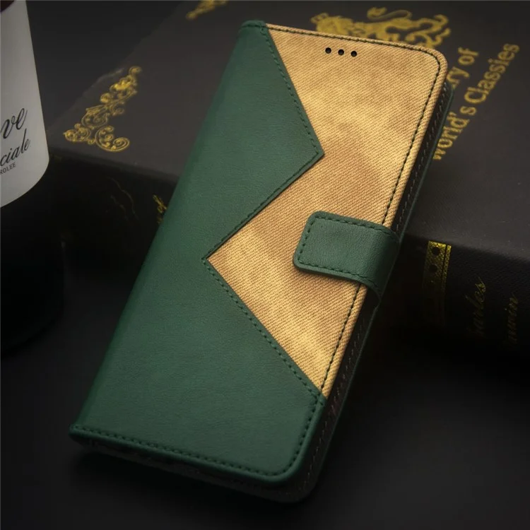 Idewei Para Xiaomi Redmi Nota 12 5g Splicing PU Leather + TPU Caso Holder Stand Telep - Verde