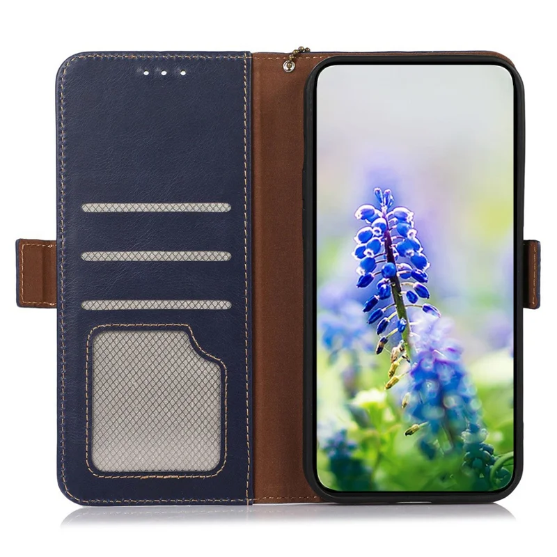 For Xiaomi Redmi Note 15 Pro 4G (Global) Case RFID Blocking Genuine Cow Leather Wallet Phone Cover - Blue