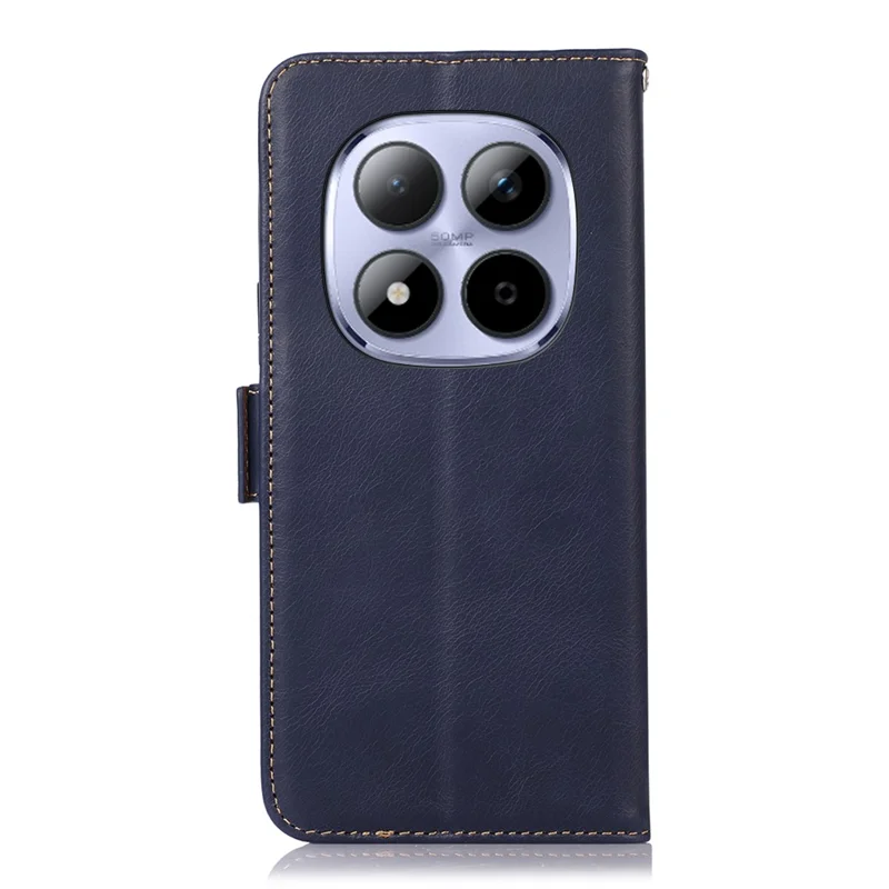 For Xiaomi Redmi Note 15 Pro 4G (Global) Case RFID Blocking Genuine Cow Leather Wallet Phone Cover - Blue