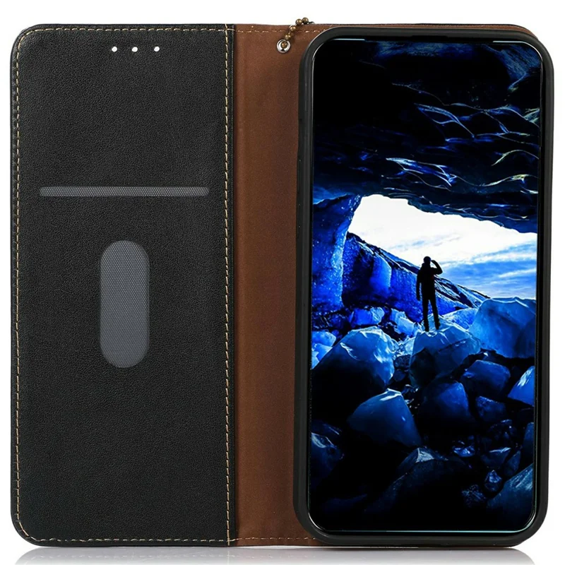 KHAZNEH For Xiaomi Redmi Note 15 Pro 4G (Global) Case Wallet Genuine Cow Leather Phone Cover Nappa Texture - Black
