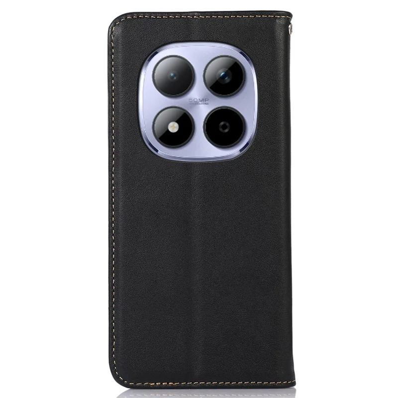 KHAZNEH For Xiaomi Redmi Note 15 Pro 4G (Global) Case Wallet Genuine Cow Leather Phone Cover Nappa Texture - Black