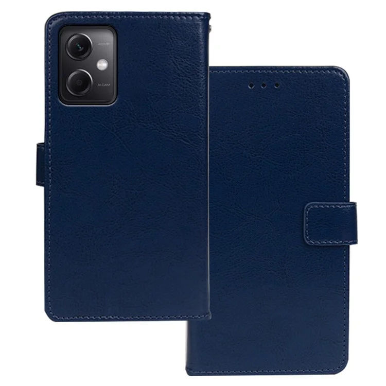 IDEWEI Pour Xiaomi Redmi Note 12 5G (Global) / (Inde) / Poco X5 5G Texture Cheval Fou Étui portefeuille en cuir PU Fermeture magnétique Fonction de support Housse rabattable - Bleu 
