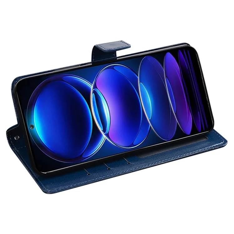 IDEWEI Pour Xiaomi Redmi Note 12 5G (Global) / (Inde) / Poco X5 5G Texture Cheval Fou Étui portefeuille en cuir PU Fermeture magnétique Fonction de support Housse rabattable - Bleu 