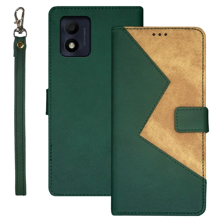 IDEWEI For Alcatel 1B (2022) Splicing PU Leather Stand Case Card Holder Magnetic Clasp Phone Cover with Hand Strap - Green