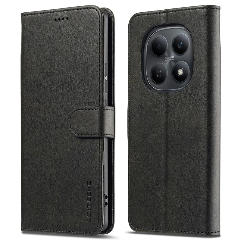 LC.IMEEKE чехол-кошелек для Xiaomi Redmi Note 15 Pro 5G (Global), чехол из искусственной кожи с текстурой телячьей кожи - черный