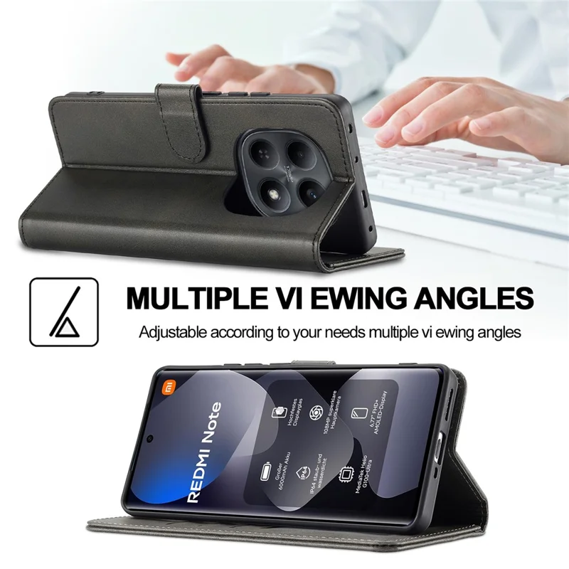 LC.IMEEKE Чехол-кошелек для Xiaomi Redmi Note 15 Pro 4G (Global), чехол из искусственной кожи с текстурой телячьей кожи - Черный