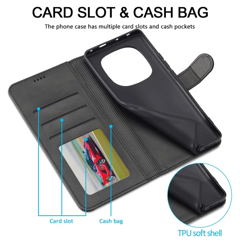 LC.IMEEKE For Xiaomi Poco M8 Pro 5G / Xiaomi Redmi Note 15 Pro+ 5G (Global) Case Wallet Calf Texture Leather Phone Cover - Black