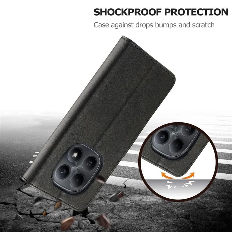 LC.IMEEKE For Xiaomi Poco M8 Pro 5G / Xiaomi Redmi Note 15 Pro+ 5G (Global) Case Wallet Calf Texture Leather Phone Cover - Black