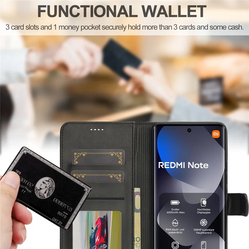 LC.IMEEKE For Xiaomi Poco M8 Pro 5G / Xiaomi Redmi Note 15 Pro+ 5G (Global) Case Wallet Calf Texture Leather Phone Cover - Black