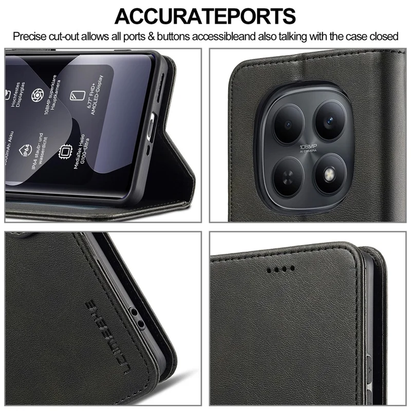 LC.IMEEKE For Xiaomi Poco M8 Pro 5G / Xiaomi Redmi Note 15 Pro+ 5G (Global) Case Wallet Calf Texture Leather Phone Cover - Black