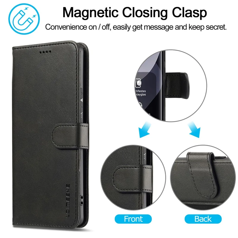 LC.IMEEKE For Xiaomi Poco M8 Pro 5G / Xiaomi Redmi Note 15 Pro+ 5G (Global) Case Wallet Calf Texture Leather Phone Cover - Black