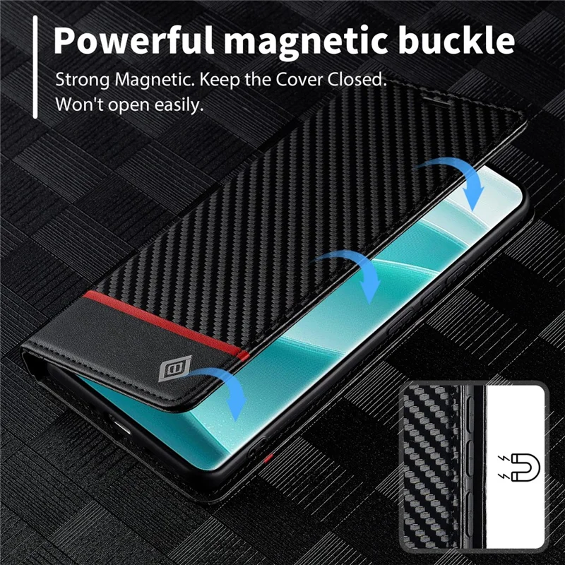 LC.IMEEKE чехол-бумажник для Xiaomi Redmi Note 15 Pro 4G (Global), текстура углеродного волокна, кожаный чехол для телефона - горизонтальная полоска