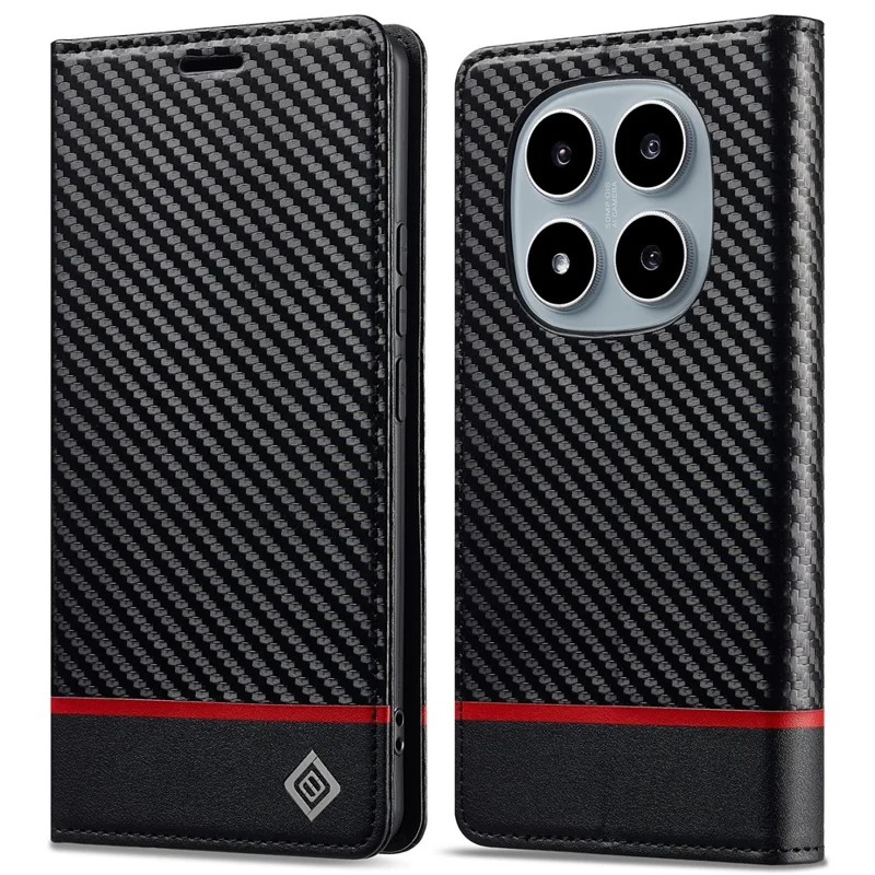 LC.IMEEKE For Xiaomi Poco M8 Pro 5G / Redmi Note 15 Pro 5G Wallet Case Carbon Fiber Texture Leather Phone Cover - Horizontal Stripe