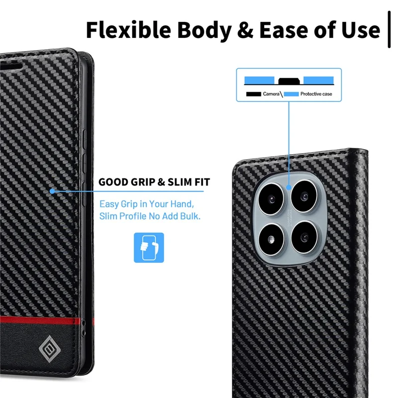 LC.IMEEKE For Xiaomi Poco M8 Pro 5G / Redmi Note 15 Pro 5G Wallet Case Carbon Fiber Texture Leather Phone Cover - Horizontal Stripe