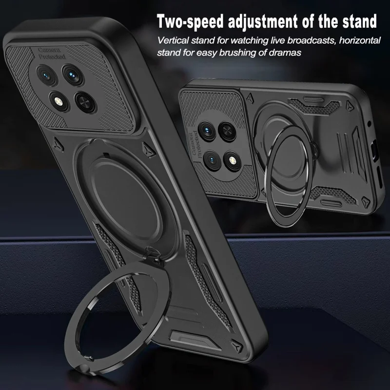 Magnetic Case For Honor Magic7 Lite 5G  /  X60 Pro 5G  /  X9c 5G Shockproof TPU + PC Phone Back Cover with Kickstand - Black