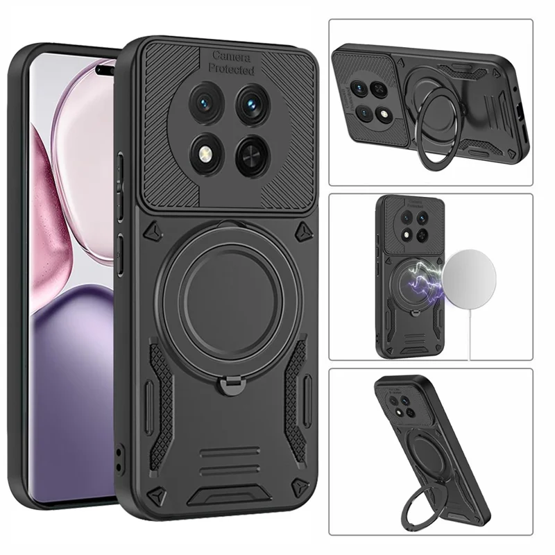 Magnetic Case For Honor Magic7 Lite 5G  /  X60 Pro 5G  /  X9c 5G Shockproof TPU + PC Phone Back Cover with Kickstand - Black