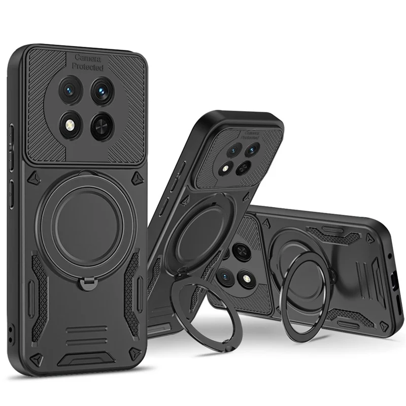 Magnetic Case For Honor Magic7 Lite 5G  /  X60 Pro 5G  /  X9c 5G Shockproof TPU + PC Phone Back Cover with Kickstand - Black