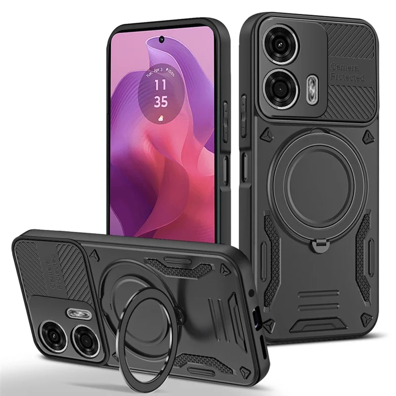 Magnetic Case For Motorola Moto G04 4G  /  G24 4G Shockproof TPU + PC Phone Back Cover with Kickstand - Black