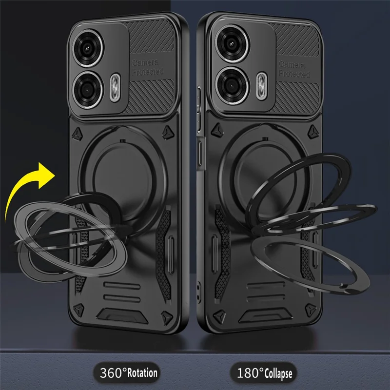 Magnetic Case For Motorola Moto G04 4G  /  G24 4G Shockproof TPU + PC Phone Back Cover with Kickstand - Black