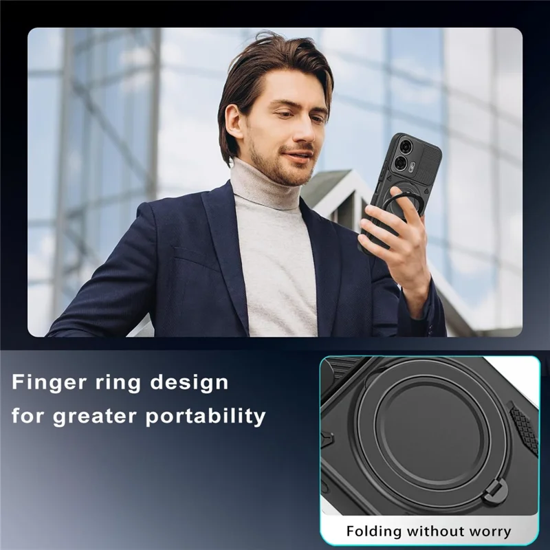 Magnetic Case For Motorola Moto G04 4G  /  G24 4G Shockproof TPU + PC Phone Back Cover with Kickstand - Black