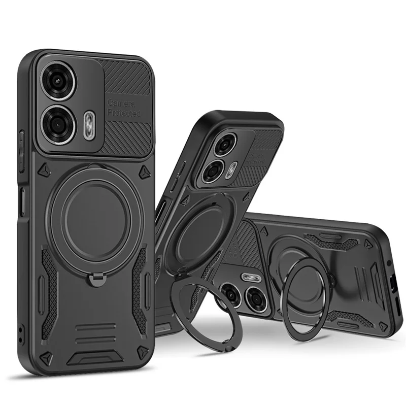 Magnetic Case For Motorola Moto G04 4G  /  G24 4G Shockproof TPU + PC Phone Back Cover with Kickstand - Black