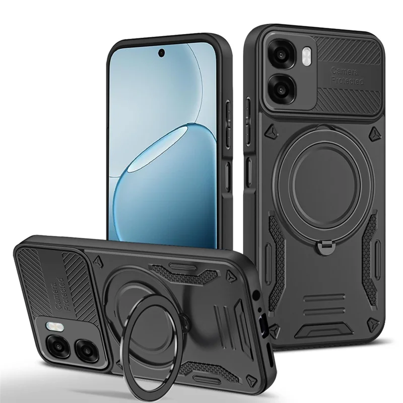 Magnetic Case For Oppo A6x 5G  /  A6x 4G Shockproof TPU + PC Phone Back Cover with Kickstand - Black