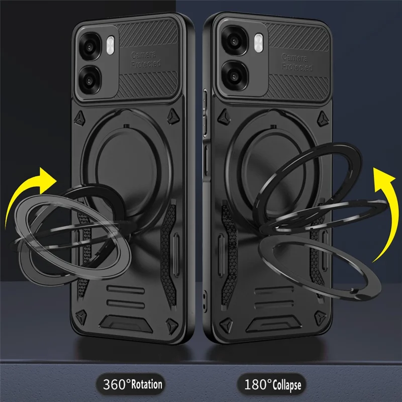 Magnetic Case For Oppo A6x 5G  /  A6x 4G Shockproof TPU + PC Phone Back Cover with Kickstand - Black