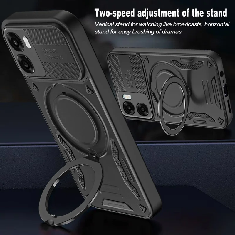 Magnetic Case For Oppo A6x 5G  /  A6x 4G Shockproof TPU + PC Phone Back Cover with Kickstand - Black