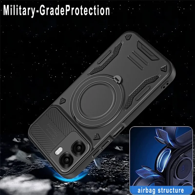 Magnetic Case For Oppo A6x 5G  /  A6x 4G Shockproof TPU + PC Phone Back Cover with Kickstand - Black