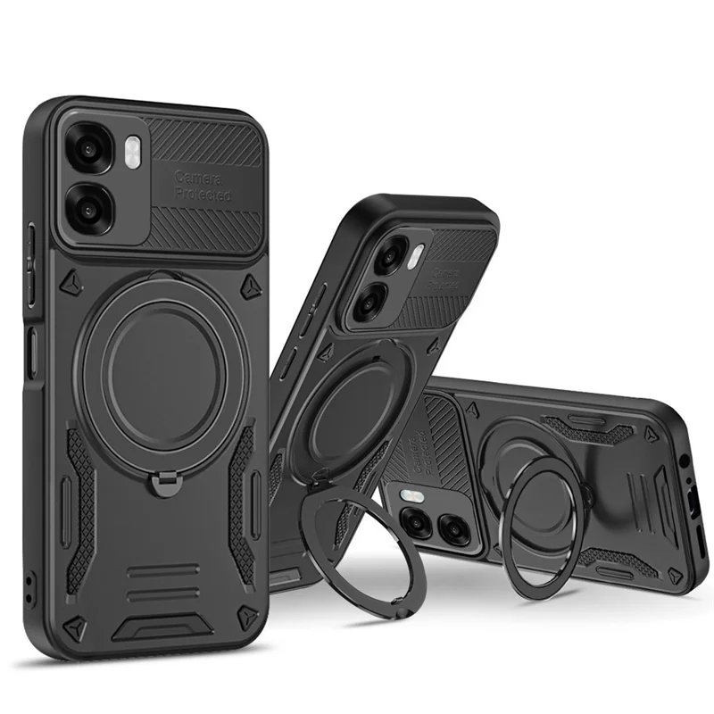 Magnetic Case For Oppo A6x 5G  /  A6x 4G Shockproof TPU + PC Phone Back Cover with Kickstand - Black