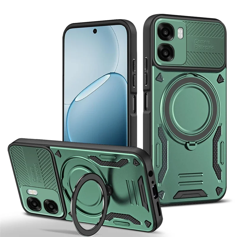 Magnetic Case For Oppo A6x 5G  /  A6x 4G Shockproof TPU + PC Phone Back Cover with Kickstand - Blackish Green
