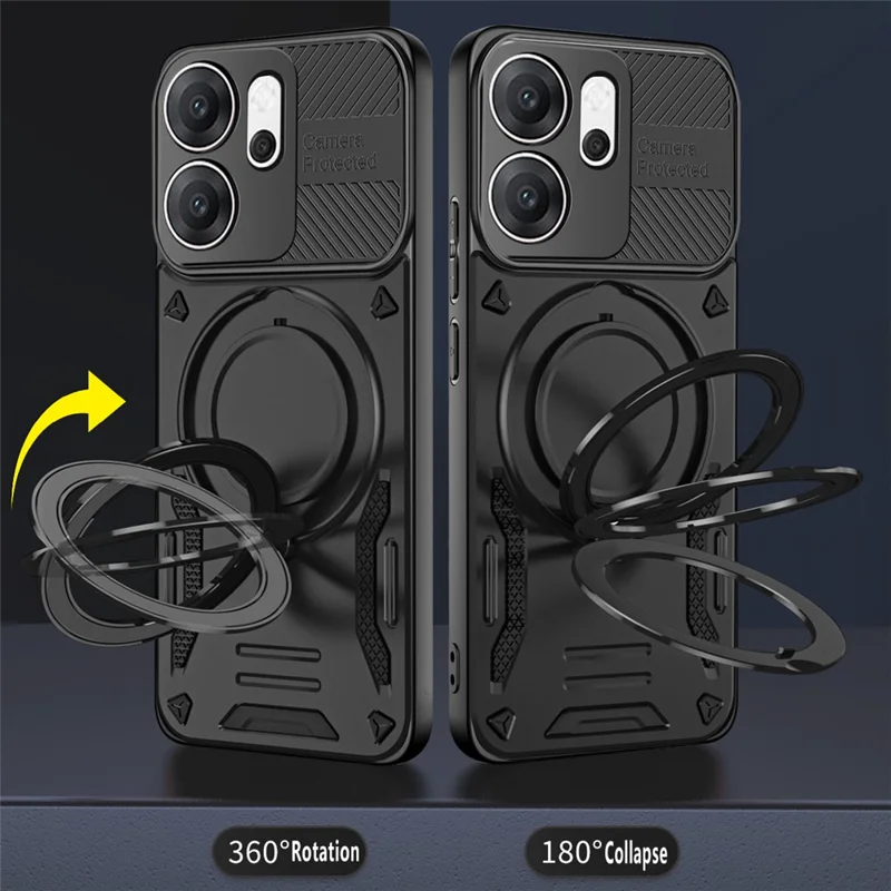For Oppo Reno14 F 5G Magnetic Case Shockproof TPU + PC Phone Back Cover with Kickstand - Black
