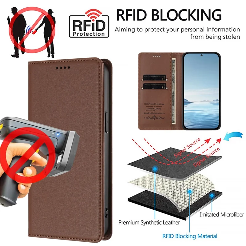 Bulk Purchasing For Motorola Edge 70 5G Leather Case Magnetic Closure RFID Blocking Wallet Phone Cover - Brown